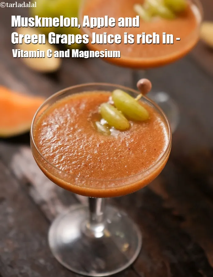 Step 21 – <strong>Muskmelon, Apple and Green Grapes Juice</strong>&nbsp;<strong>&nbsp;is rich in below macronutrients, vitamins and minerals given in …