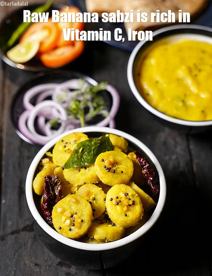 Step 34 – <strong>Raw Banana&nbsp;sabzi&nbsp;is rich in&nbsp;Vitamin C, Iron.</strong> <ol> <li><strong>Vitamin C&nbsp;</strong>: &nbsp;<a href="https://www.tarladalal.com/recipes-for-Vitamin-C-Rich-Indian-Recipes-804">Vitamin C&nbsp;</a>is a great defence …