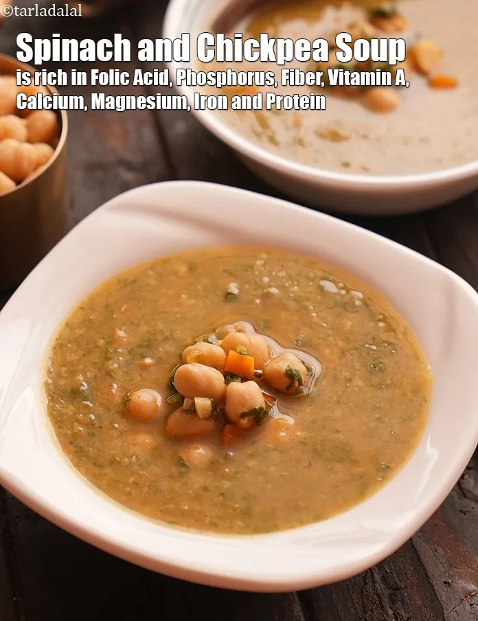 Step 23 – <strong>Spinach and Chickpea Soup &nbsp;is rich in below macronutrients, vitamins and minerals given in descending&nbsp;order …