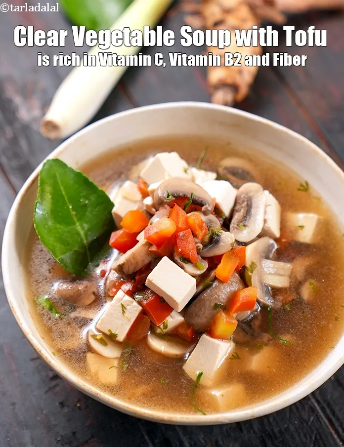 Step 31 – <strong>Clear Vegetable Soup with Tofu&nbsp;is rich in below macronutrients, vitamins and minerals given in descending&nbsp;order …