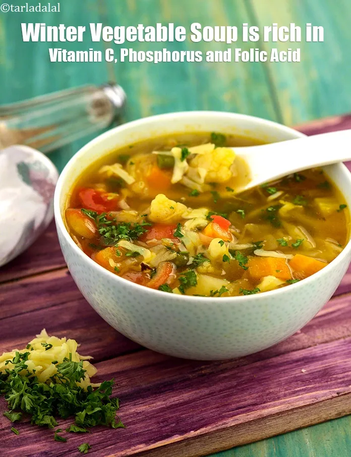 Step 29 – <strong>Winter Vegetable Soup&nbsp;is rich in below macronutrients, vitamins and minerals given in descending&nbsp;order (highest to …