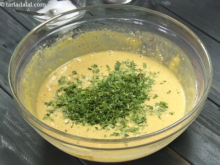 Step 9 – Add the coriander. To make besan chilla nutritious, add vegetables of your choice like grated …