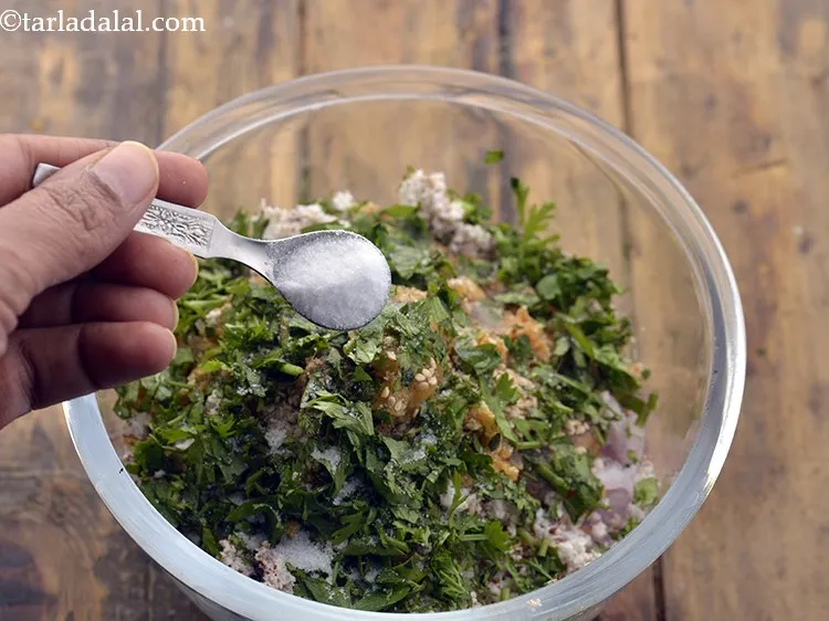 Step 13 – Add oil and salt to taste. Oil binds together all the ingredients.