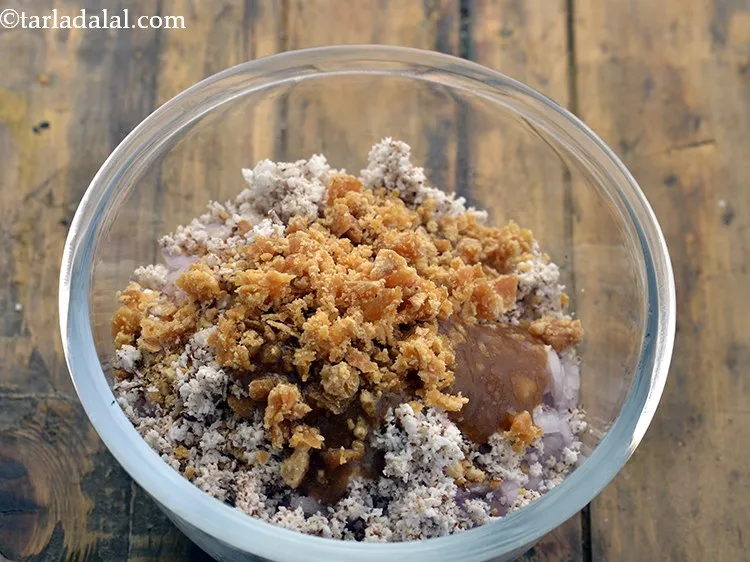 Step 9 – Add grated jaggery. It balances out the tang from imli.