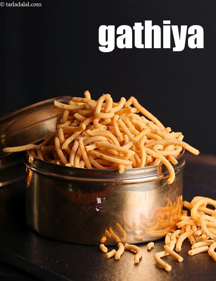 Step 3 – Follow <a href="https://www.tarladalal.com/gathiya-gujarati-gathiya-2425r"><strong>how to make gathiya</strong></a> or buy store bought gathiya.&nbsp;