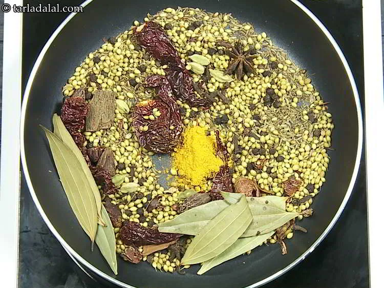 Step 17 – Switch off the flame, add the turmeric.&nbsp; For best results, always prepare spice blends in …