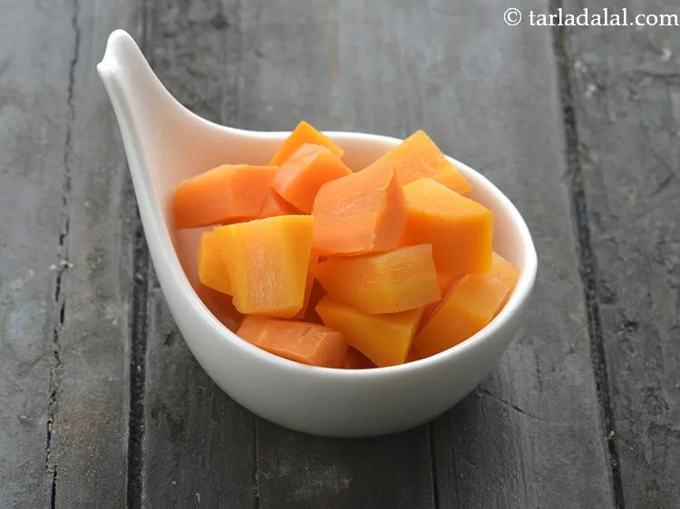 Step 13 – Add 1/2 cup&nbsp;diagonally cut and&nbsp;<a href="https://www.tarladalal.com/glossary-blanched-carrot-1839i">blanched carrot</a>.