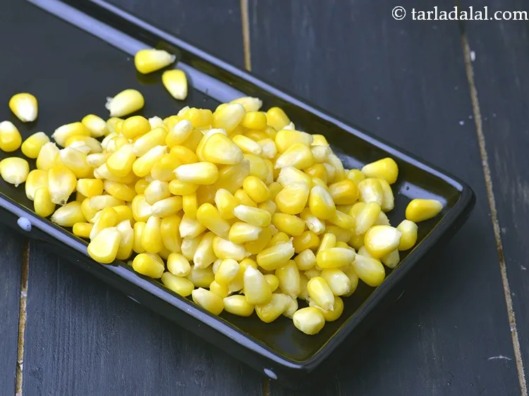 Step 3 – Make sure the boiled corn is dry before mixing with the flours.