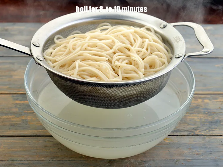 Step 9 – Boil the&nbsp;<strong>hakka noodles</strong>&nbsp;for 8&nbsp; to 10 minutes or till they are 70-80% cooked. Do not …