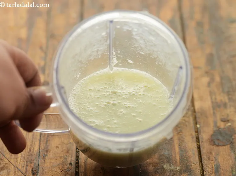 Step 18 – Blend it till smooth. This is how the blended mixture of <strong>lauki soup for babies</strong> …