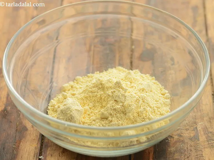 Step 10 – To prepare the batter for <strong>bread pakora</strong>, in a deep bowl, take &frac34; cup of …