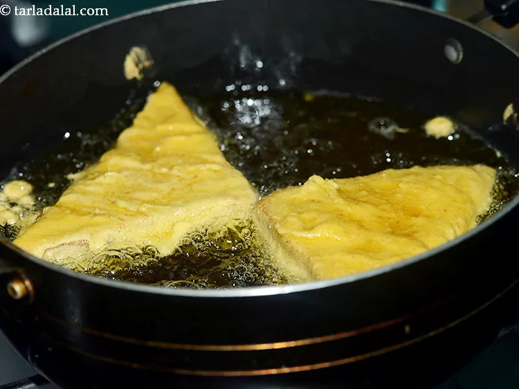 Step 23 – Fry the bread pakoras in small batches as you don&rsquo;t want to drop the temperature …