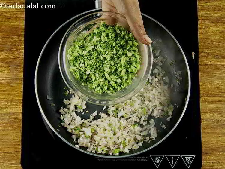 Step 6 – Add the broccoli. We have taken a broccoli head and chopped it very finely before …