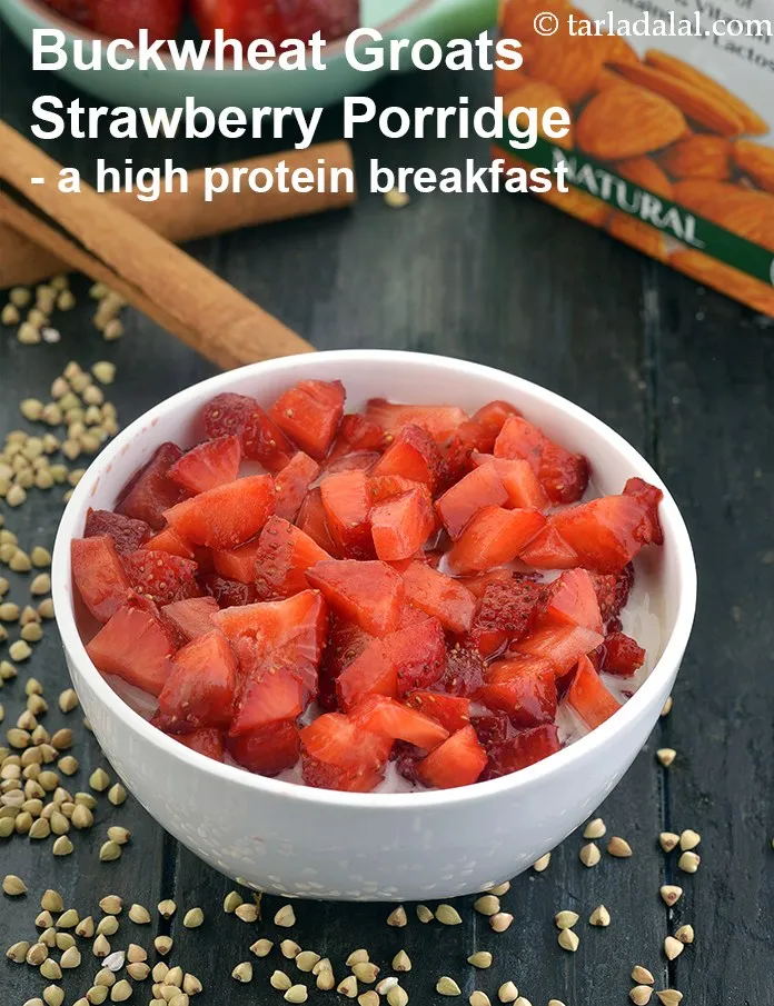 Step 29 – <strong>Buckwheat Groats Strawberry Porridge - a high protein breakfast.</strong>