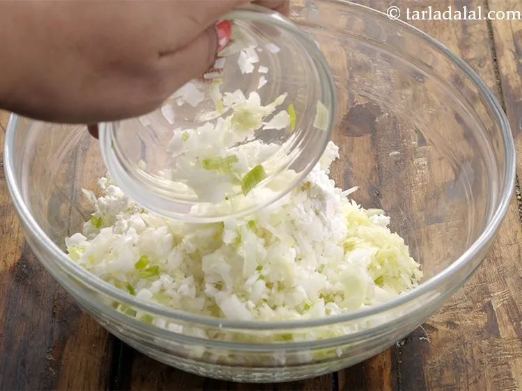 Step 3 – Add finely chopped spring onions whites.