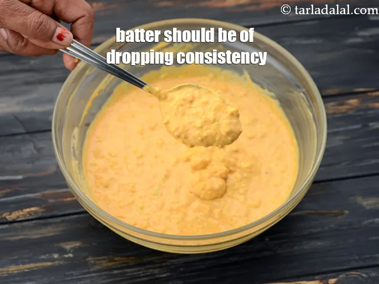 Step 13 – The batter should be of dropping consistency like this.&nbsp;