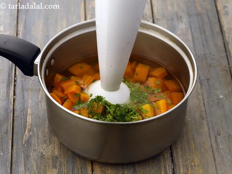 Step 15 – Blend the <strong>carrot and coriander soup recipe | carrot coriander and soup Indian style | …