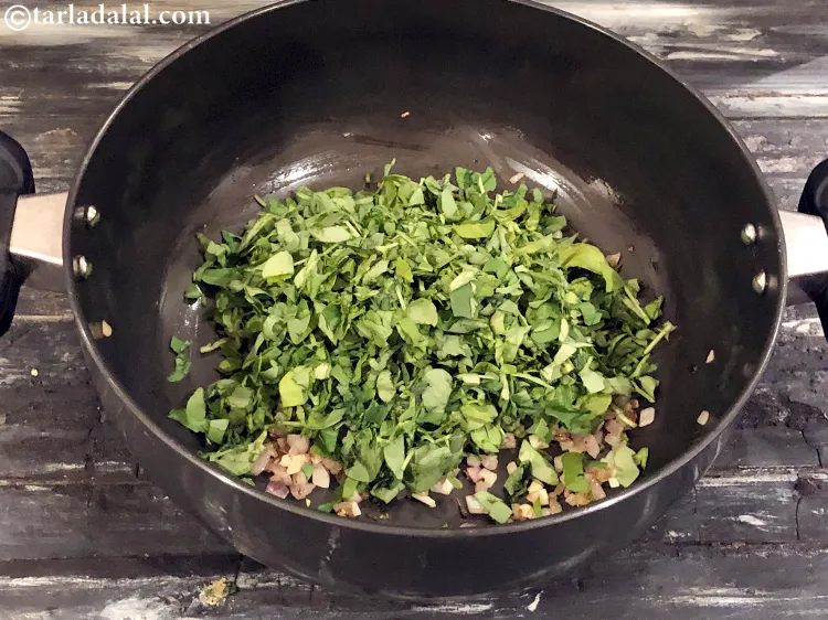 Step 7 – Add the fenugreek leaves.&nbsp;Methi leaves are&nbsp;<a href="https://www.tarladalal.com/recipes-for-Healthy-Low-Calorie-Weight-Loss-383">low in calorie</a>,&nbsp;<a href="https://www.tarladalal.com/recipes-for-Antioxidant-Rich-1054">powerful antioxidant</a>&nbsp;and&nbsp;cures mouth ulcers.&nbsp;<a href="https://www.tarladalal.com/recipes-using-Fenugreek-leaves-373">Fenugreek leaves</a>&nbsp;help …