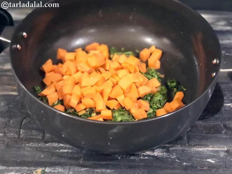 Step 11 – Add the carrots.&nbsp;<a href="https://www.tarladalal.com/recipes-using-carrot-253">Carrots</a>&nbsp;have the nutrient Beta Carotene which is a form of&nbsp;<a href="https://www.tarladalal.com/recipes-for-Vitamin-A-Rich-816">Vitamin A</a>, …