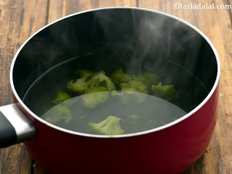 Step 16 – Boil a vesselful of water and blanch the broccoli florets in it. This would take …