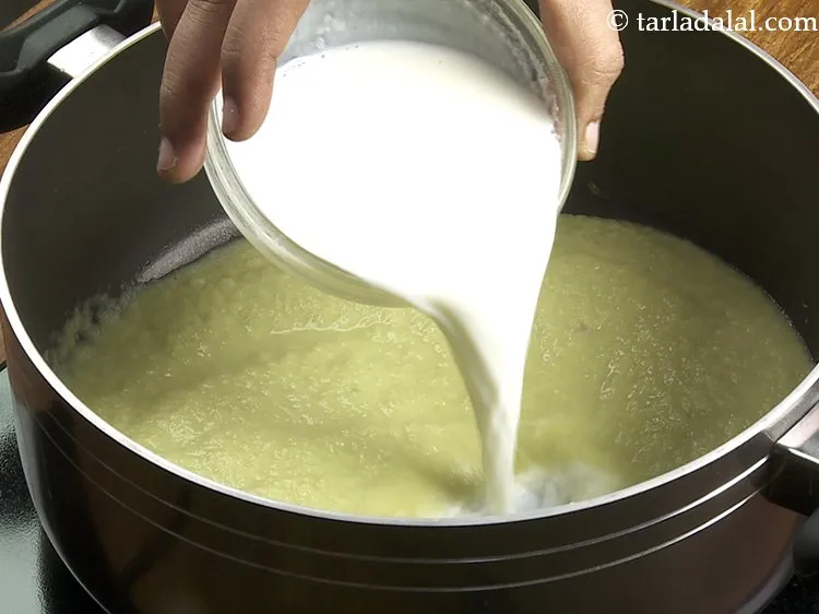 Step 16 – Add the milk. Traditionally, it is made with butter and heavy cream but we are …