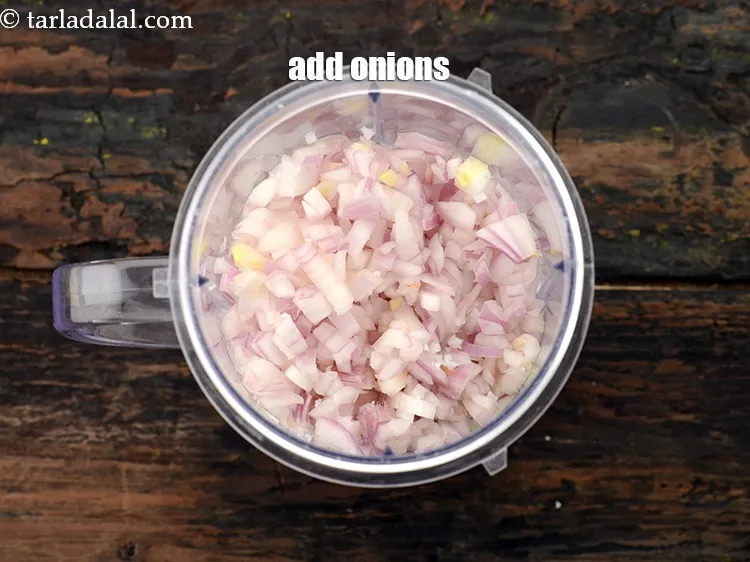 Step 7 – Add&nbsp;1/2 cup&nbsp;finely&nbsp;<a href="https://www.tarladalal.com/glossary-chopped-onions-722i">chopped onions</a>.&nbsp;