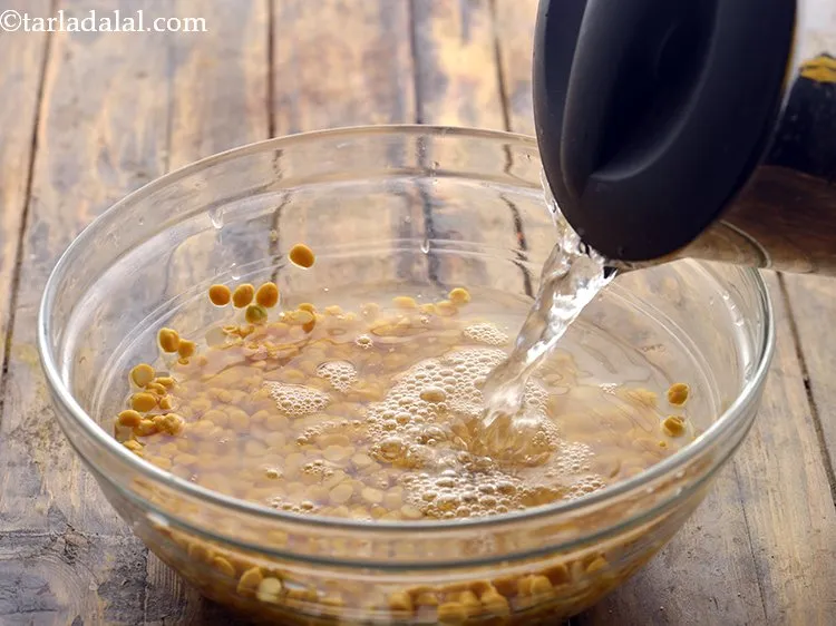 Step 3 – To soak chana dal, wash 1/2 cup&nbsp;<a href="https://www.tarladalal.com/glossary-chana-dal-split-bengal-gram-285i">chana dal (split bengal gram)</a>&nbsp;in a bowl 1 …