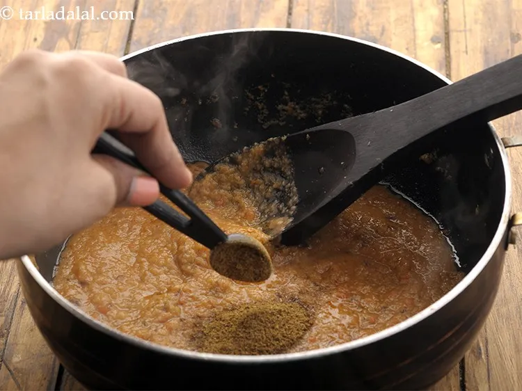 Step 19 – Add garam masala. We have used <a href="http://Punjabi Garam Masala" target="_blank">homemade garam masala powder</a><a href="https://www.tarladalal.com/garam-masala-163r" …