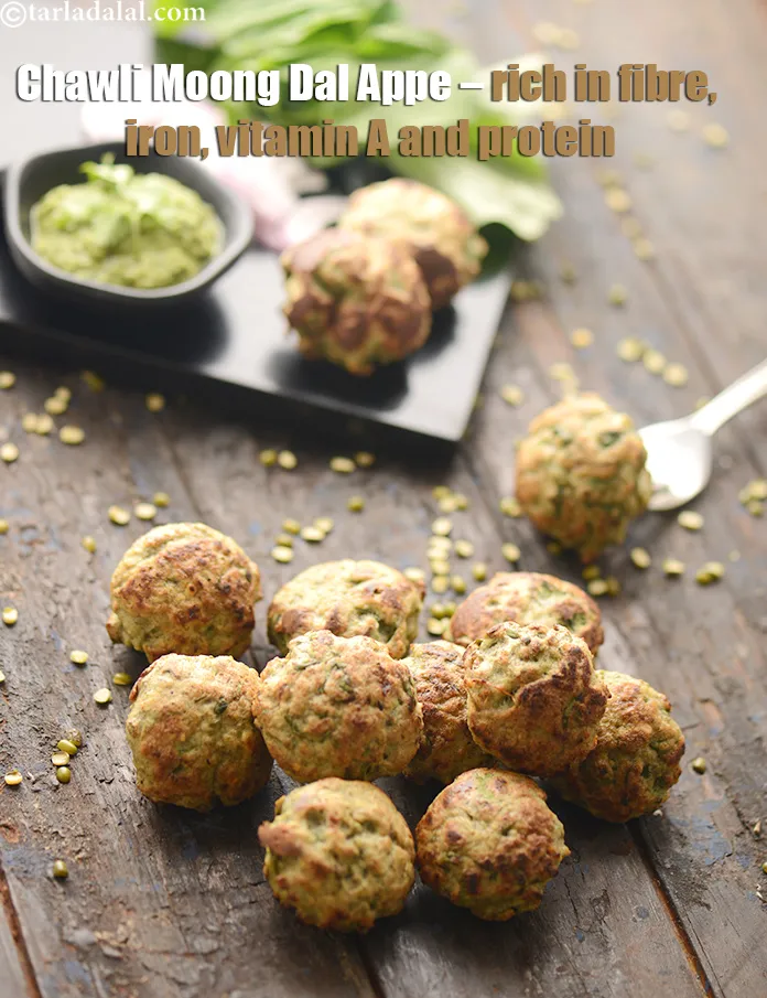 Step 40 – <strong>Chawli Moong Dal Appe &ndash; rich in fibre, iron, vitamin A and protein.</strong>