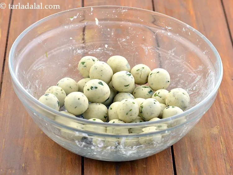 Step 9 – To prepare <strong>veg starter cheese balls</strong>, divide the mixture into 35 equal portions and shape …