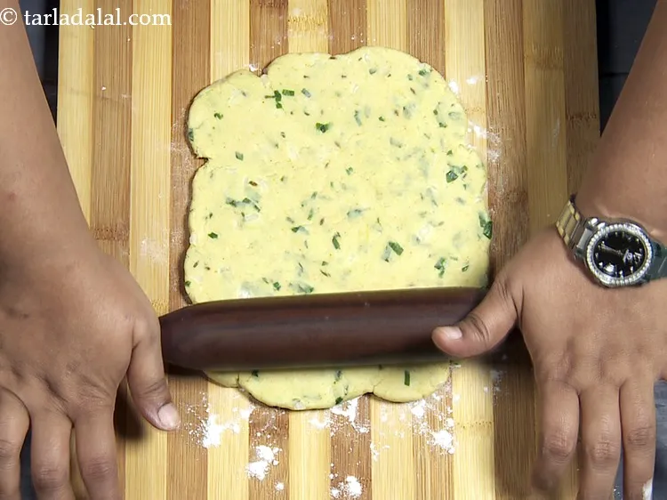 Step 37 – Prefer to use a thick rolling pin to get even shaped square.&nbsp;