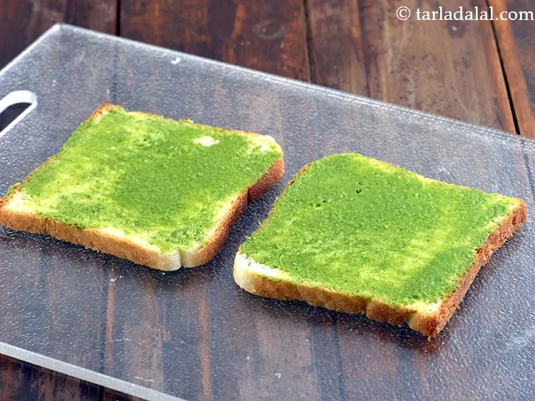 Step 20 – Spread &frac12; tsp of green chutney on each buttered bread slice. Learn to make the …