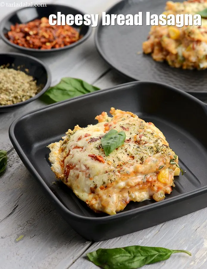 Step 60 – Serve <strong>bread lasagna recipe | vegetable bread lasagna | Indian style bread lasagna | cheesy …