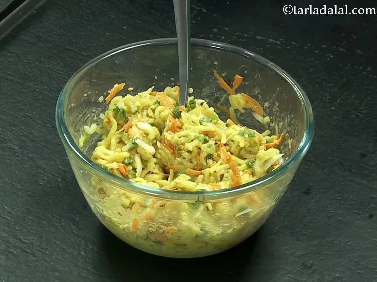 Step 12 – Mix well and our <strong>cheesy maggi rolls</strong> filling is ready. Keep aside.