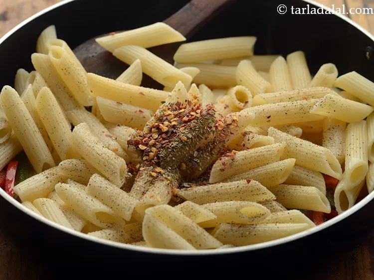 Step 8 – Add chilli flakes add salt and pepper to taste.&nbsp;