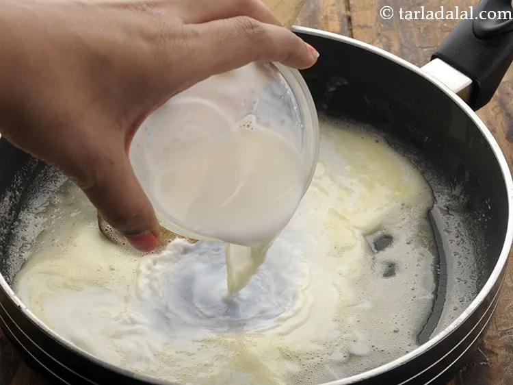 Step 7 – Once you see the flour has become a little froth and golden in colored, add …