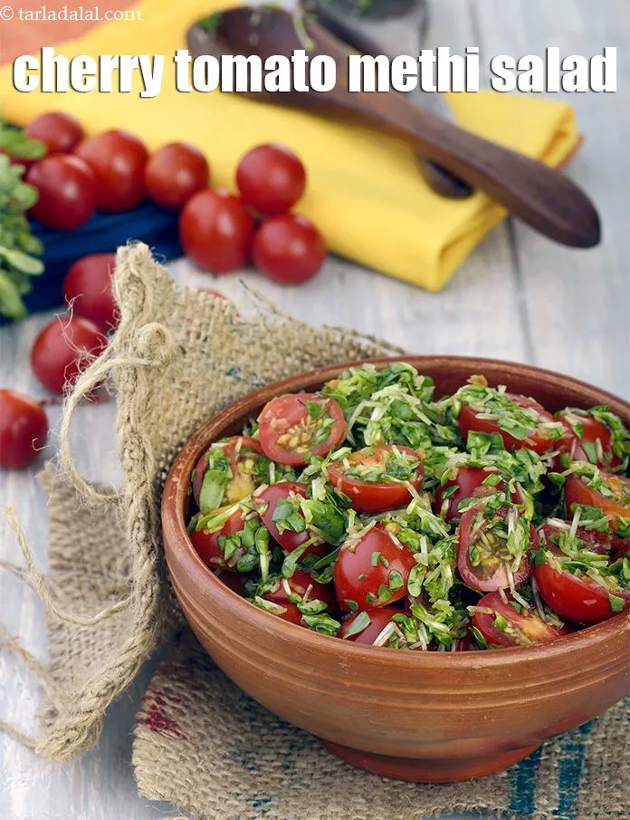 Step 21 – Serve <strong>cherry tomato fenugreek salad | cherry tomato methi salad | vitamin&nbsp;C, vitamin b1, folic …