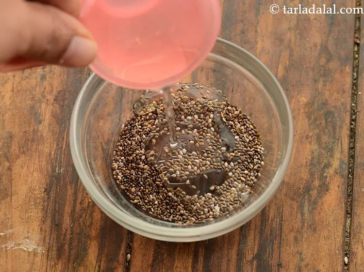 Step 2 – To make <strong>chia seeds and pear lassi</strong>, soak chia seeds in 1 tbsp of water …