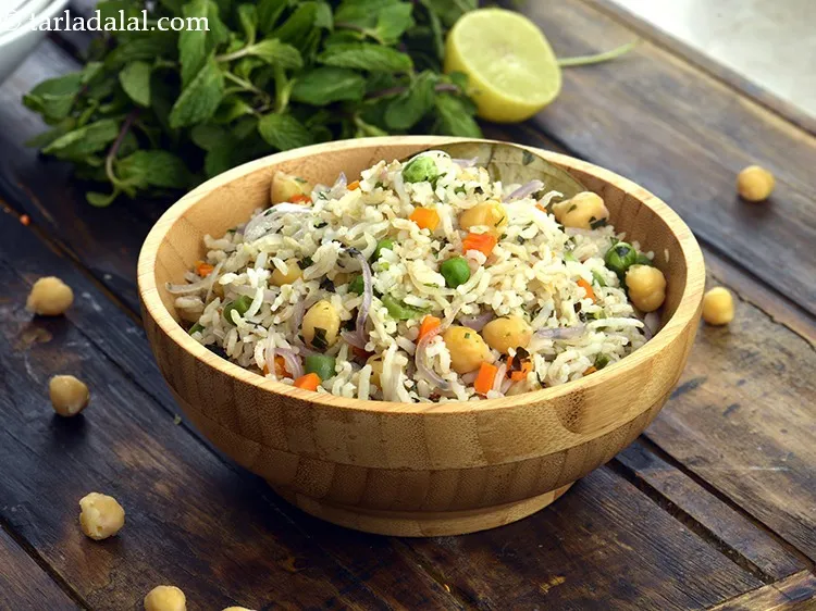 Step 51 – Serve <strong>chick pea and mint rice recipe | healthy chana pulao | pudina chana pulao …