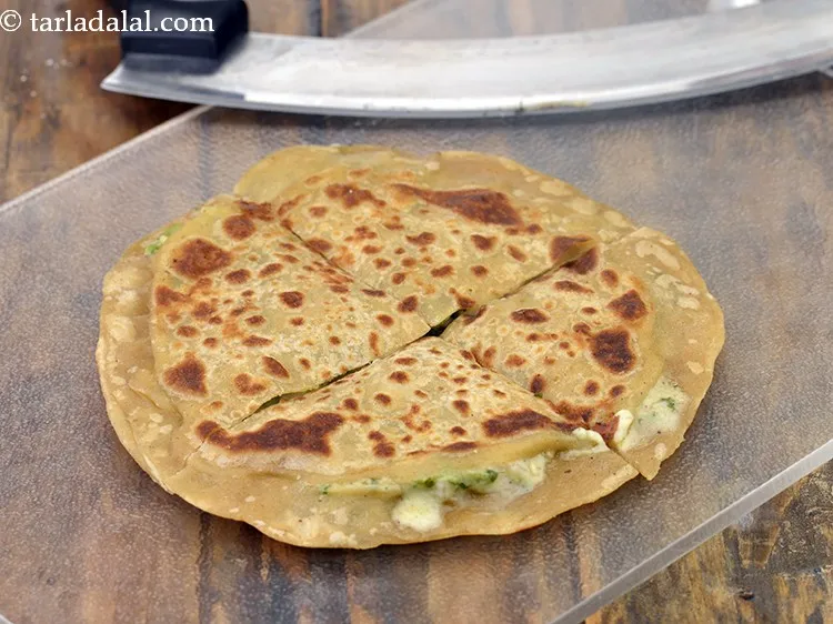 Step 26 – Remove the <strong>cheese chilli paratha</strong> in a plate.