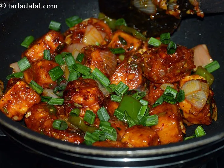 Step 35 – Garnish spring onion greens on top of&nbsp;<strong>chilli paneer | restaurant style chilli paneer recipe | …