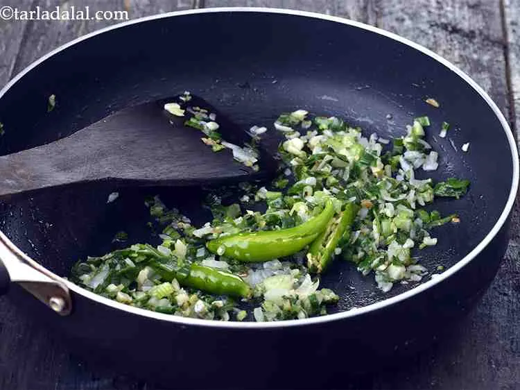 Step 15 – Now add the spring onion whites and greens &amp; celery and saut? on a medium …