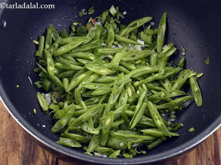 Step 20 – Add the French beans.