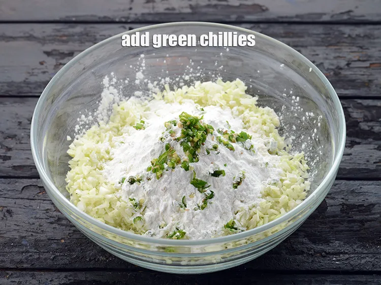 Step 6 – Add 1 1/2 tsp&nbsp;finely&nbsp;<a href="https://www.tarladalal.com/glossary-chopped-green-chilli-820i">chopped green chillies</a>, this gives a nice spice.&nbsp;&nbsp;