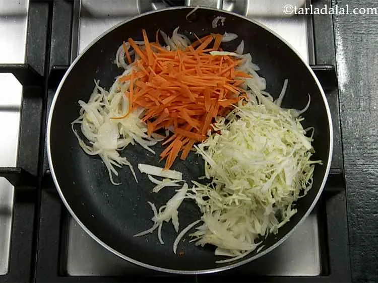 Step 3 – Add the carrot and cabbage. You can toss in other crunchy vegetables like broccoli, mushroom, …