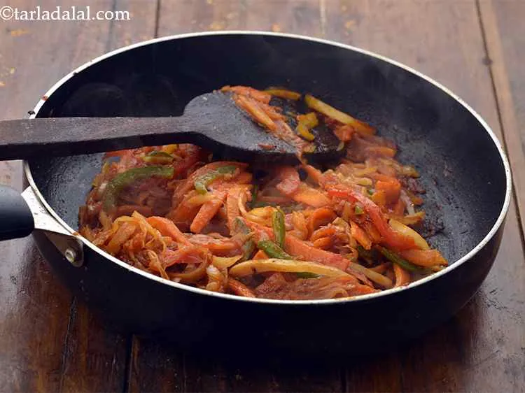 Step 8 – Add the vinegar and sugar, mix well and cook on a medium flame for 1 …