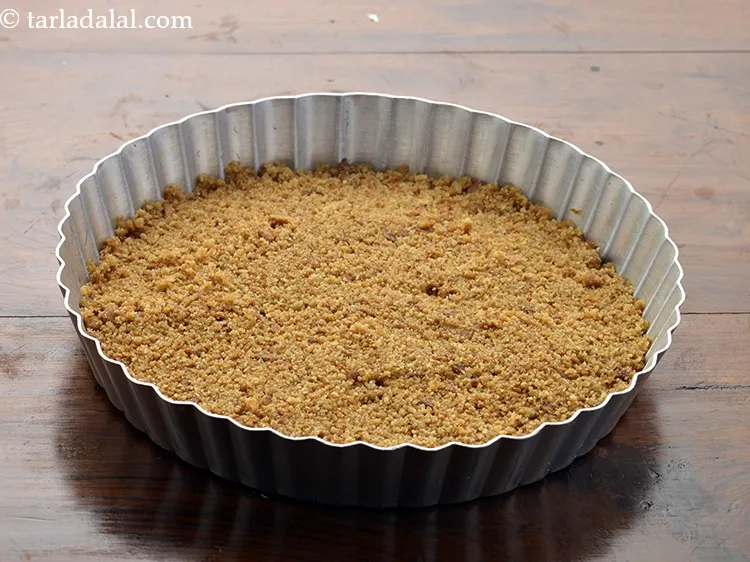 Step 6 – Press the mixture into the base of a 150 mm. (6") loose-bottomed pie dish. You …