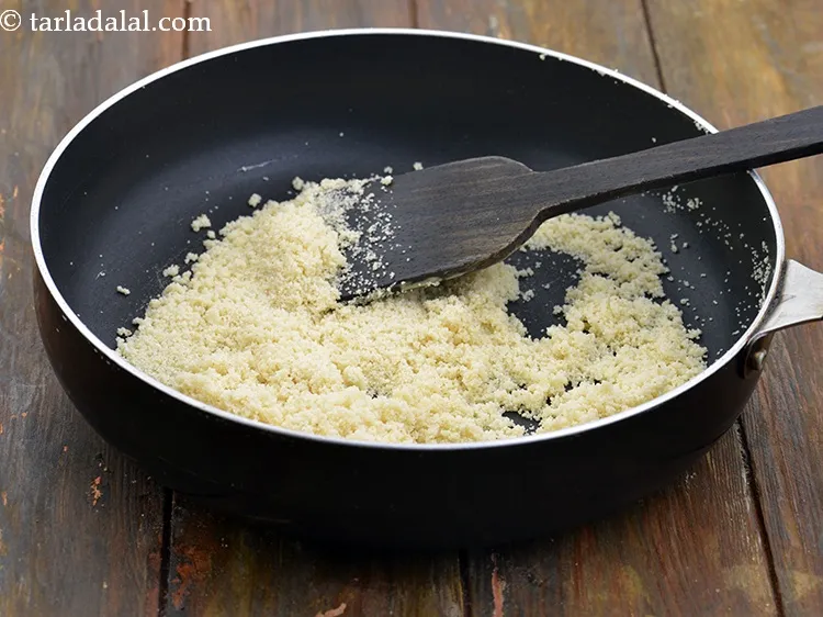 Step 26 – Roast the rava on a medium flame only. Roasting on a high flame might lead …