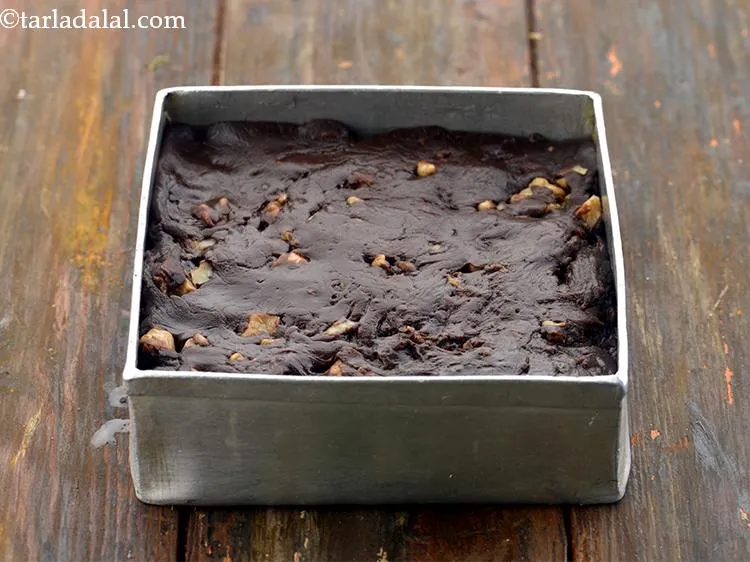 Step 13 – Keep the&nbsp;<strong>chocolate walnut fudge | eggless chocolate walnut fudge | Indian style chocolate fudge |</strong>aside …