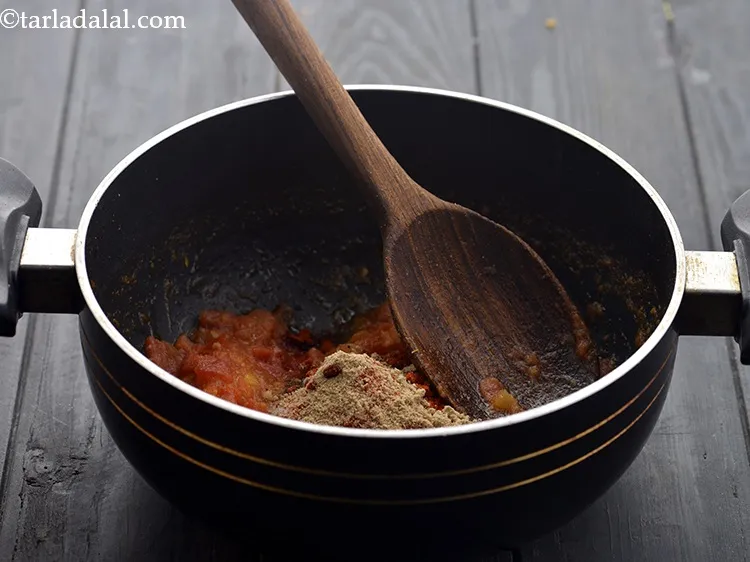 Step 20 – Add the dried mango powder. Lemon juice or chaat masala can be added for tang …